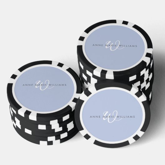 Modernes blau-weißes Schriftmonogramm Pokerchips (Stapel)