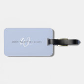 Modernes blau-weißes Skript-Monogramm Gepäckanhänger (Rückseite horizontal)