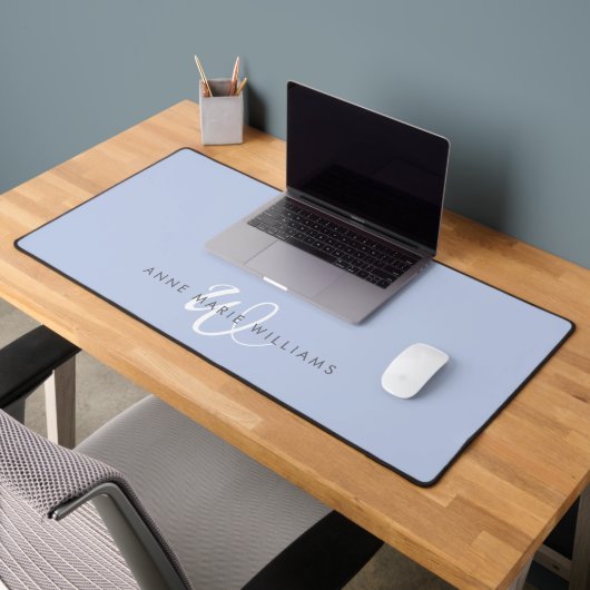 Modernes blau-weißes Skript-Monogramm Schreibtischunterlage (Büro 2)