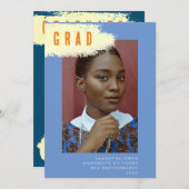 Modernes BLAUE YELLOW SPLASH Abschluss Foto GRAD Ankündigung (Vorne/Hinten)