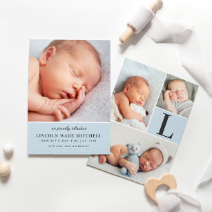 Modernes, blauer Baby-Baby-Foto Collage Geburt Ankündigung