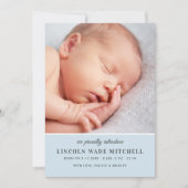 Modernes, blauer Baby-Baby-Foto Collage Geburt Ankündigung (Vorderseite)