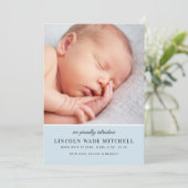 Modernes, blauer Baby-Baby-Foto Collage Geburt Ankündigung (Stehend Vorderseite)