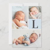 Modernes, blauer Baby-Baby-Foto Collage Geburt Ankündigung (Rückseite)