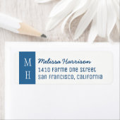 modernes blaues Adressetikett mit Skriptnamen (Insitu)