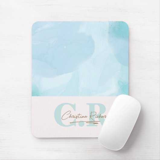 Modernes, blaues Aquamarines Watercolor Mousepad (Mit Mouse)