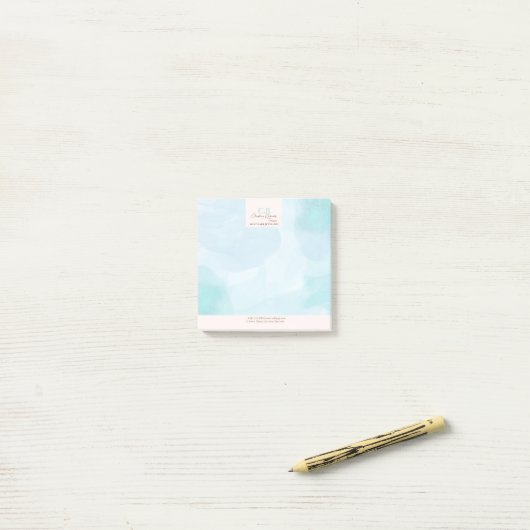 Modernes, blaues Aquamarines Watercolor Post-it Klebezettel (Auf Schreibtisch)