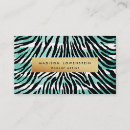 Modernes blaues Aquarell Stripes Zebra-Muster-Gold Visitenkarte