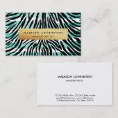 Modernes blaues Aquarell Stripes Zebra-Muster-Gold Visitenkarte (Vorne/Hinten)