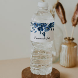 Modernes blaues Blumenwasser-Flaschenetikett Wasserflaschenetikett