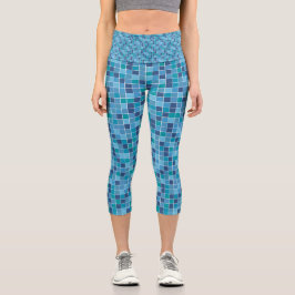 Modernes blaues Dachgeflecht Capri Leggings