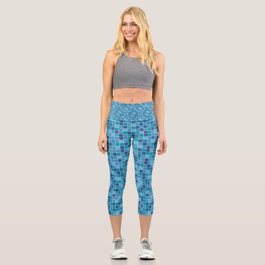 Modernes blaues Dachgeflecht Capri Leggings (Vorderseite)