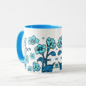 Modernes blaues Elegantes Blumendesign Tasse (Vorderseite Links)