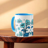 Modernes blaues Elegantes Blumendesign Tasse