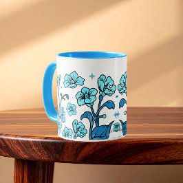 Modernes blaues Elegantes Blumendesign Tasse