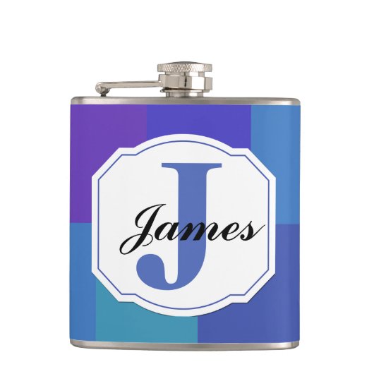 Modernes Blaues Farbmuster Flachmann (Vorderseite)