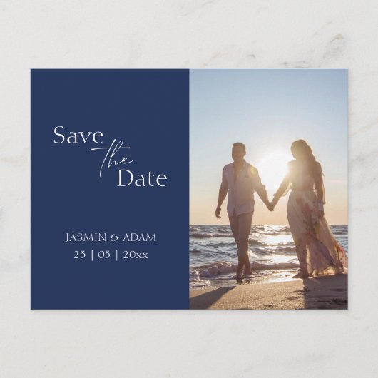 Modernes blaues Foto für Hochzeiten der Marine ret Postkarte (Vorderseite)