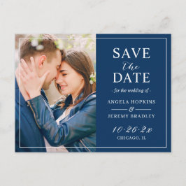 Modernes blaues Foto für Navy Save the Date Postkarte