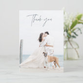 Modernes blaues Foto Hochzeit Dankeschön Karten (Stehend Vorderseite)