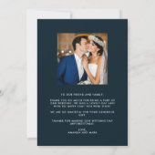 Modernes blaues Foto Hochzeit Dankeschön Karten (Rückseite)