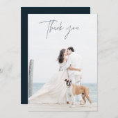 Modernes blaues Foto Hochzeit Dankeschön Karten (Vorne/Hinten)