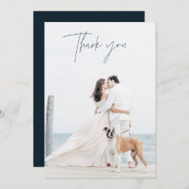 Modernes blaues Foto Hochzeit Dankeschön Karten