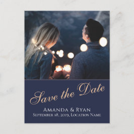 Modernes blaues Foto Hochzeit Sichern Sie das Datu Ankündigungspostkarte