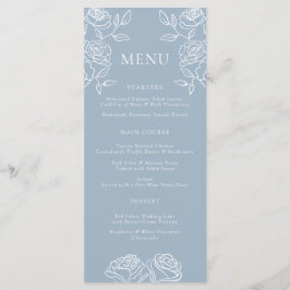 Modernes, blaues französisches Hochzeitmenü für Ro Menükarte