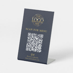 Modernes blaues Geschäftslogo Kontaktloses QR-Code Sockelschild