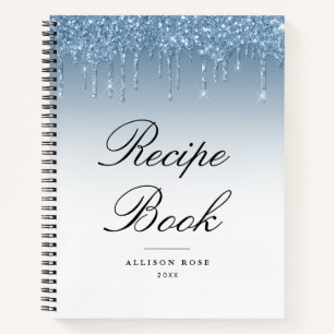 Modernes blaues Glitter-Rezeptbuch Notizblock