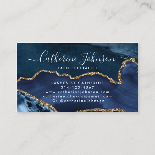 Modernes blaues Gold Agate Geode Elegantes Skript Terminkarte (Rückseite)