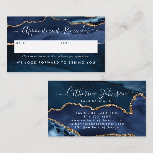 Modernes blaues Gold Agate Geode Elegantes Skript Terminkarte (Vorne/Hinten)