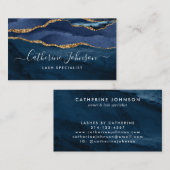 Modernes blaues Gold Agate Geode Elegantes Skript Visitenkarte (Vorne/Hinten)