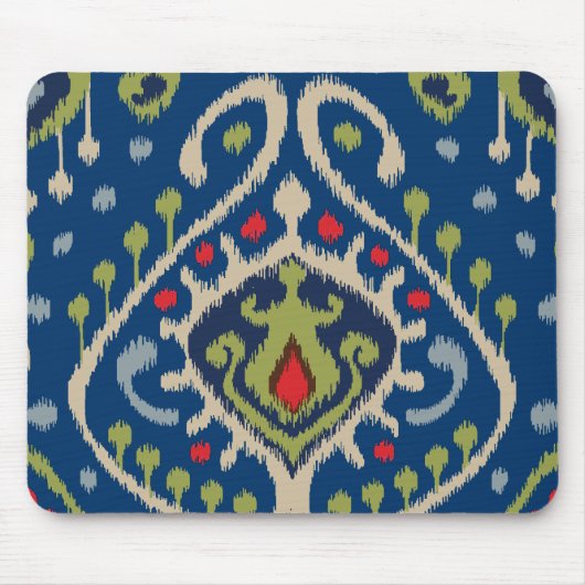 Modernes blaues Grün ikat Stammes- Muster Mousepad (Vorne)