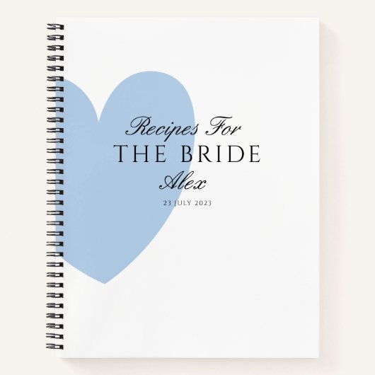 Modernes Blaues Herz Brautparty Keepake Rezept Notizblock (Vorderseite)