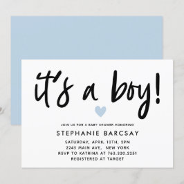 Modernes blaues Herz mit einer Baby-Dusche Einladung