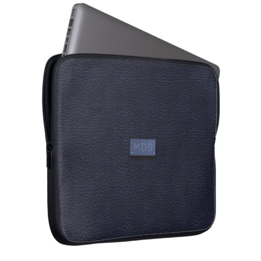 Modernes blaues Imitat Leather Look Mit Monogramm Laptopschutzhülle (Vorne Rechts)
