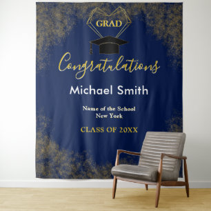Modernes, blaues, klassisches Gold Grad Foto Wandteppich