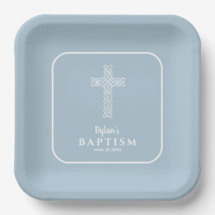 Modernes Blaues Kreuz-Taufen Christening Pappteller