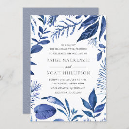 Modernes blaues Leaf Elegantes Hochzeitserlebnis Einladung