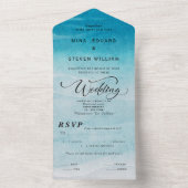 Modernes blaues Meer Wasserfarbe All In One Einladung (Innen Boden)