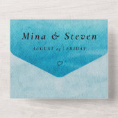 Modernes blaues Meer Wasserfarbe All In One Einladung (Rückseite)