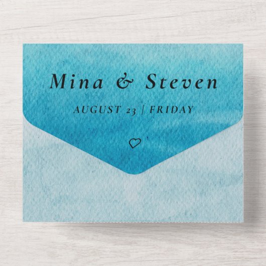 Modernes blaues Meer Wasserfarbe All In One Einladung (Rückseite)