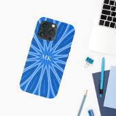 Modernes blaues Monogramm-Blumen-Designmuster iPhone Hülle