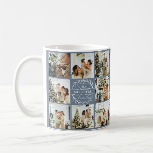 Modernes, blaues Multi-Foto Collage Keepake Kaffeetasse (Links)
