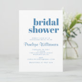 Modernes Blaues Muster Retro Typografie-Brautparty Einladung (Stehend Vorderseite)