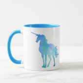 Modernes blaues Polygon-Einhorn Tasse (Links)