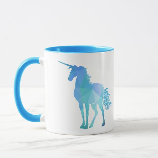 Modernes blaues Polygon-Einhorn Tasse (Links)
