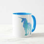 Modernes blaues Polygon-Einhorn Tasse (VorderseiteRechts)