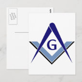 Modernes blaues Quadrat u. Kompassse Postkarte (Vorne/Hinten)